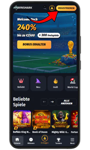 Registrierungsbutton Winshark